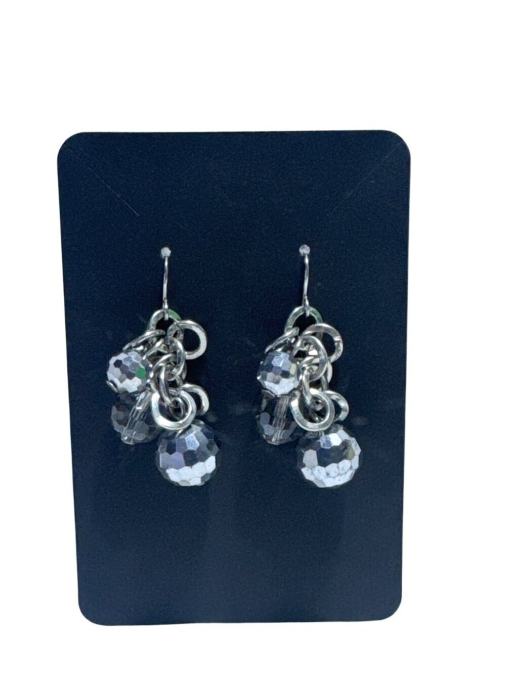 Silver Dangle Earrings With Faceted Beads And Circular Links Stylish Design